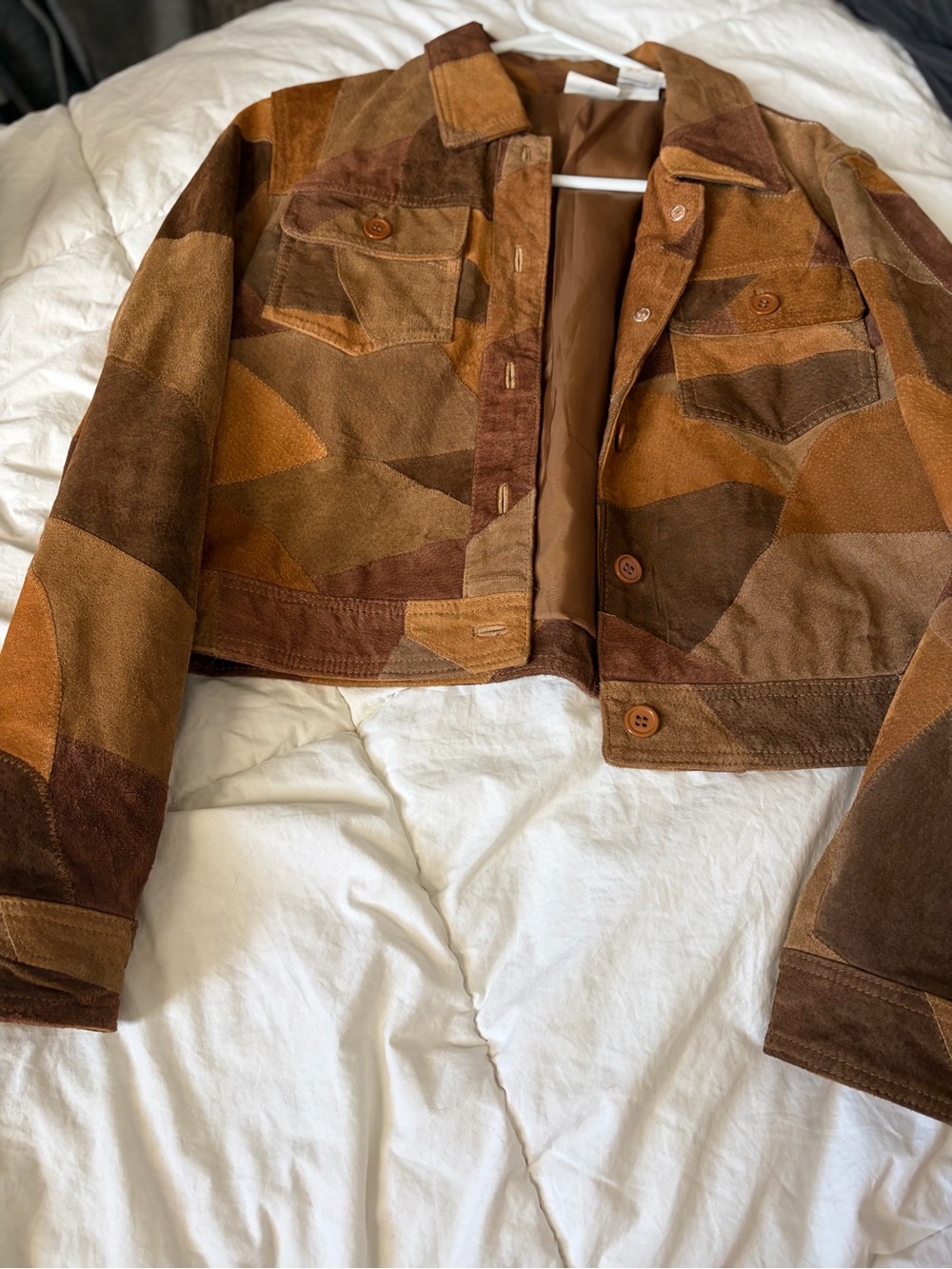 Newport News Brown Patchwork Suede Bomber Jacket
